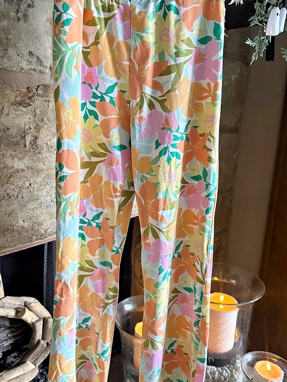 Billabong Floral Wide Leg Pants in Green & Pink Size M NWOT